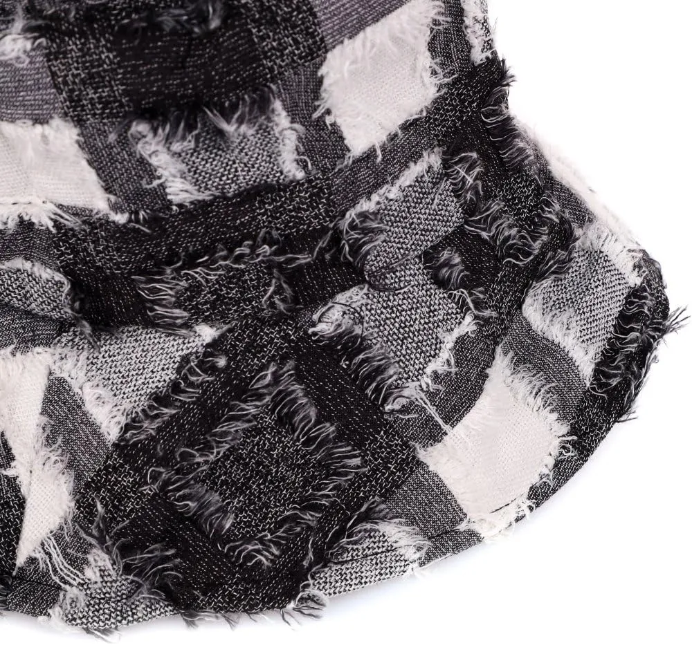 Distressed Denim Frayed Bucket Hats Wide Brim Frayed Edge Patchwork Ripped Beach Sun Hat Summer UPF 50  Fisherman Cap