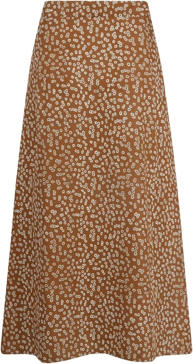 Ditsy Floral Boho Skirt for Women with Slit Summer High Waisted Flowy Midi Skirt Casual A-Line Split Beach Skirt