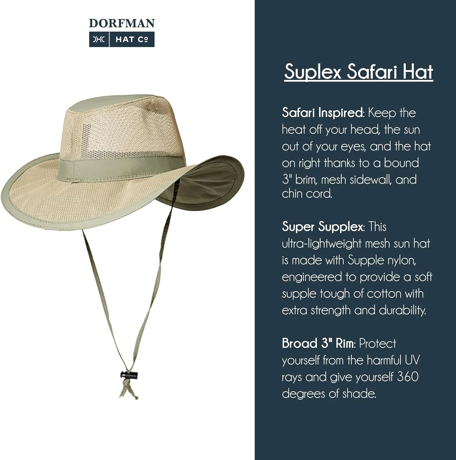 Dorfman Hat Co. Men's 1 Piece Suplex Pinch Front Safari Hat