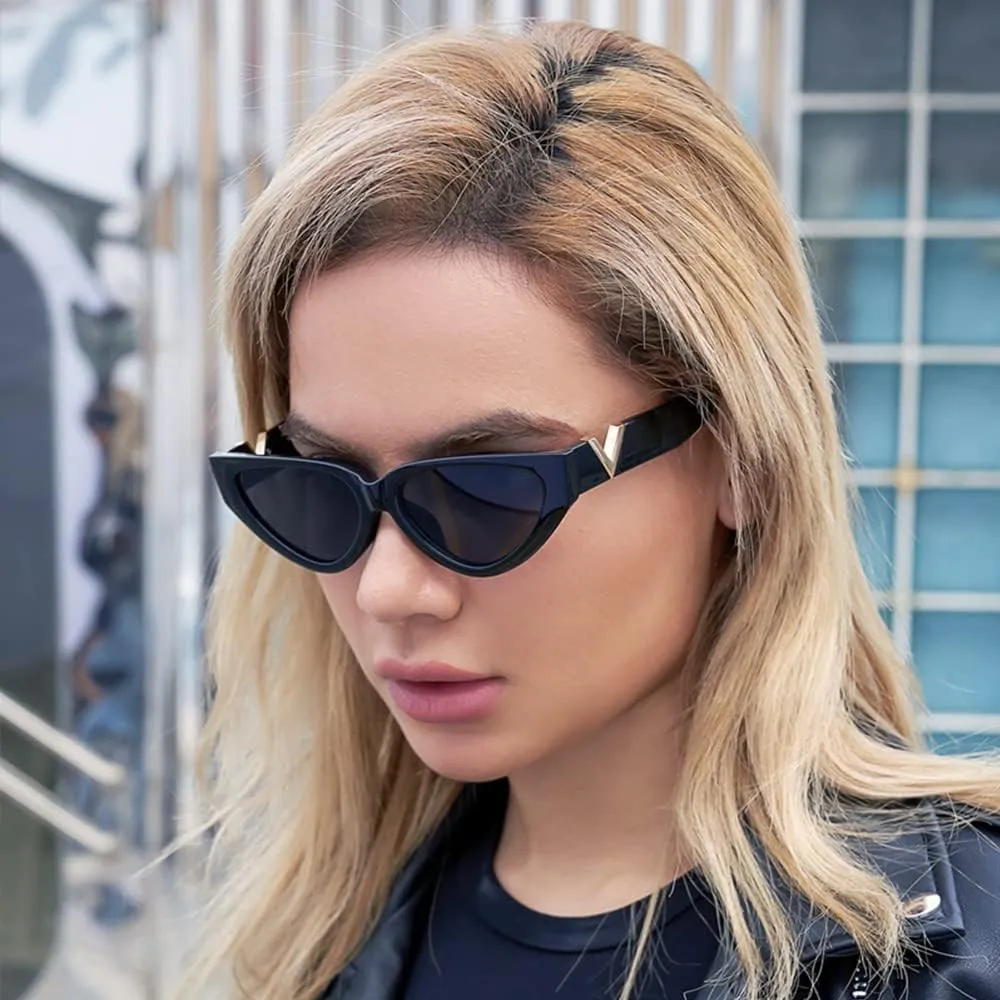 Fashion Cat Eye Sunglasses for Women 90s Retro Trendy Y2K Aesthetic Vintage Small Black Shades 2 Pack
