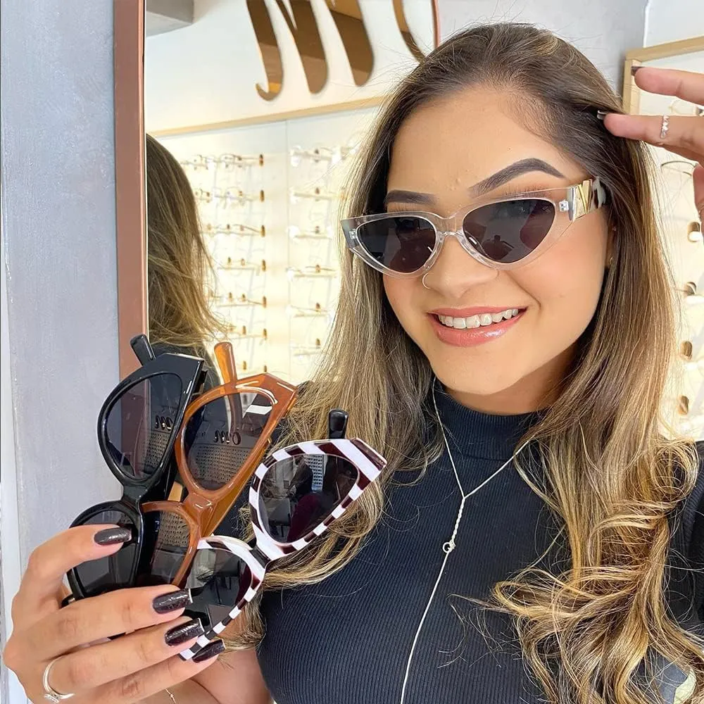 Fashion Cat Eye Sunglasses for Women 90s Retro Trendy Y2K Aesthetic Vintage Small Black Shades 2 Pack
