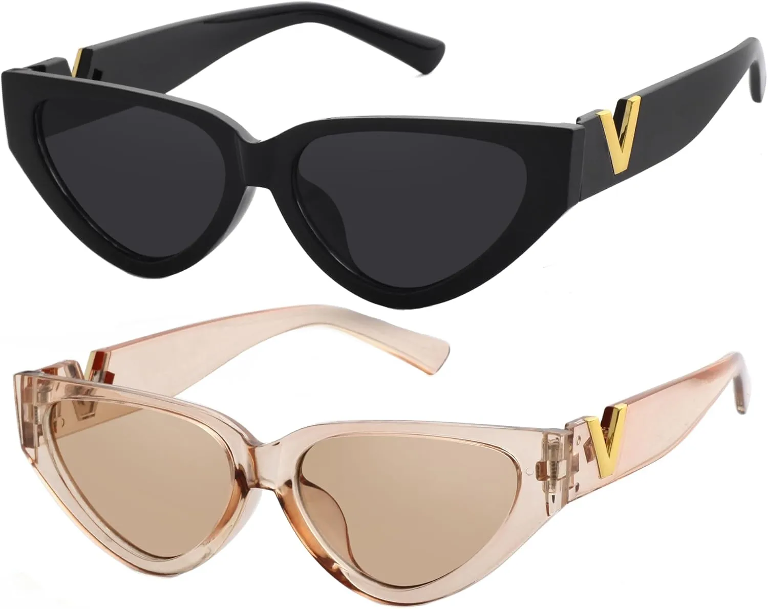 Fashion Cat Eye Sunglasses for Women 90s Retro Trendy Y2K Aesthetic Vintage Small Black Shades 2 Pack