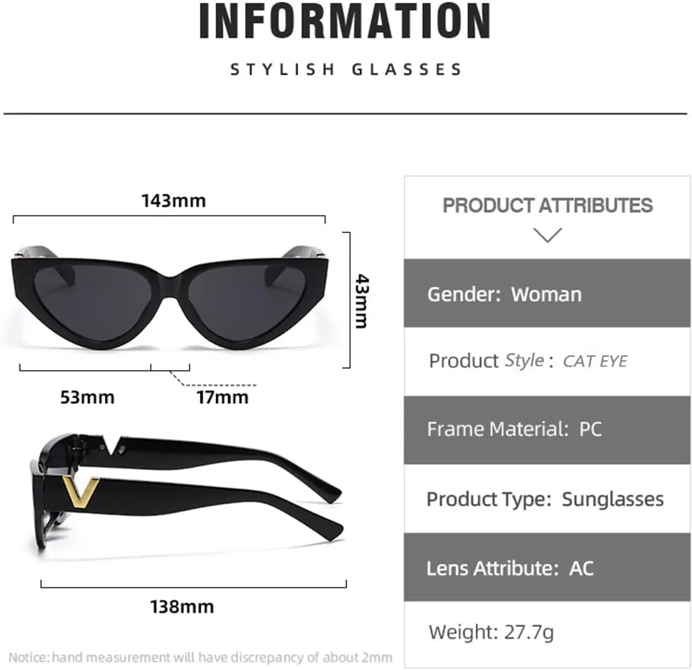 Fashion Cat Eye Sunglasses for Women 90s Retro Trendy Y2K Aesthetic Vintage Small Black Shades 2 Pack