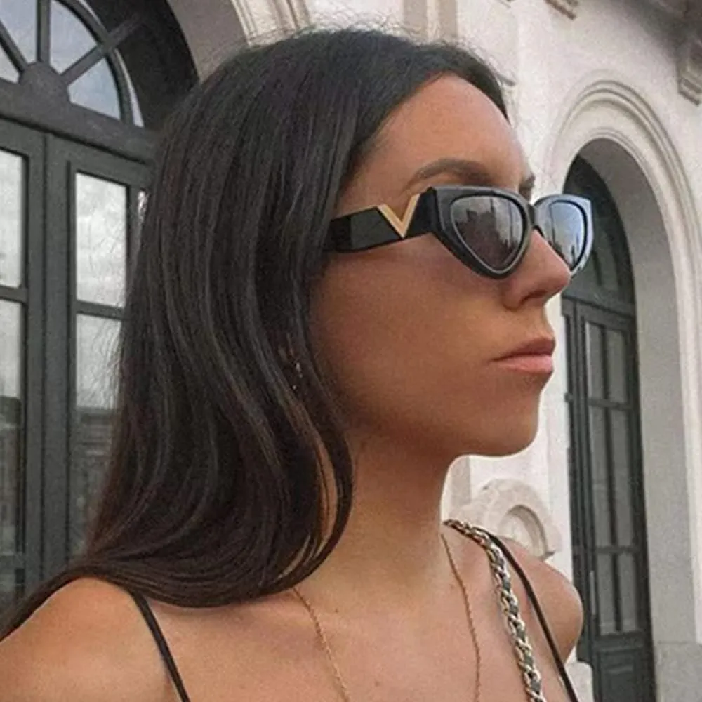 Fashion Cat Eye Sunglasses for Women 90s Retro Trendy Y2K Aesthetic Vintage Small Black Shades 2 Pack