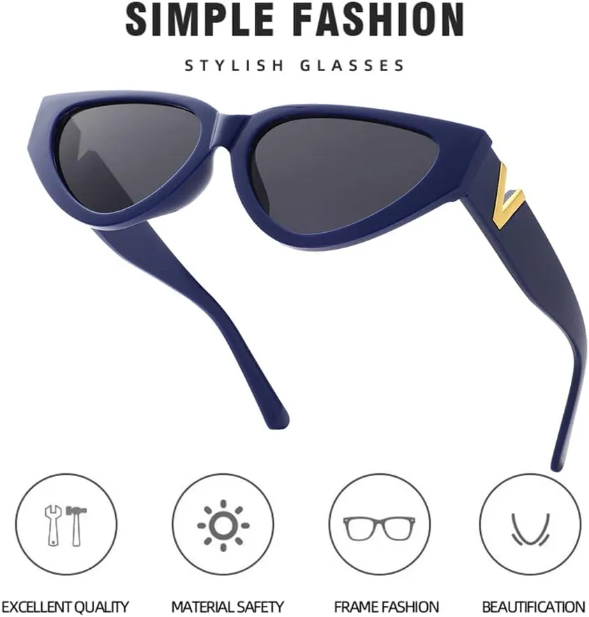 Fashion Cat Eye Sunglasses for Women 90s Retro Trendy Y2K Aesthetic Vintage Small Black Shades 2 Pack