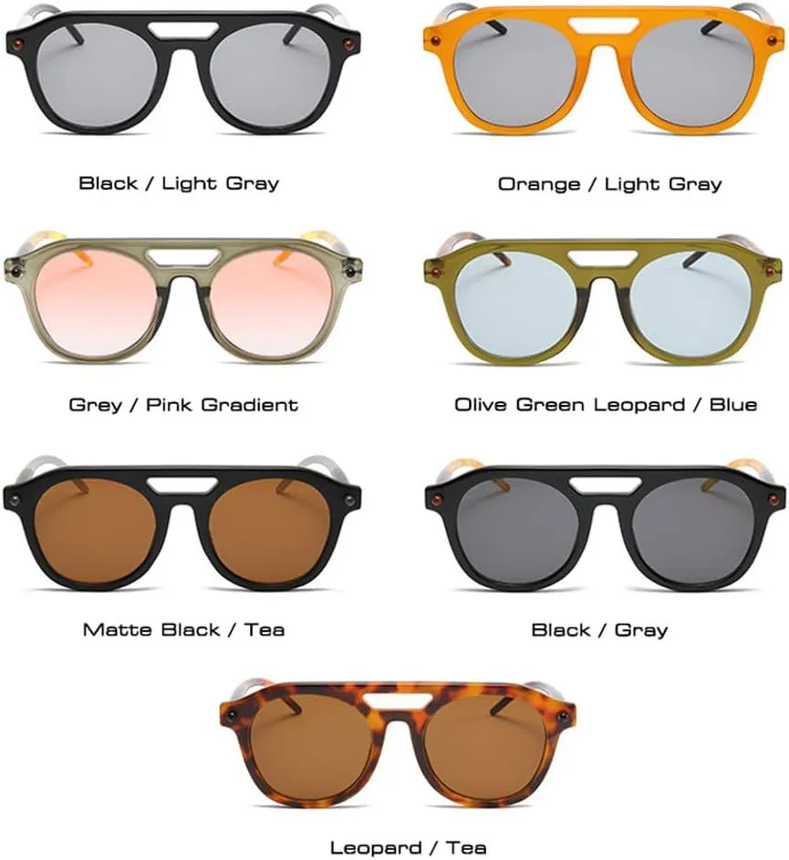 Fashion Double Bridges Women Sunglasses Clear Gradient Lens Shades UV400 Retro Men Rivets Sun Glasses