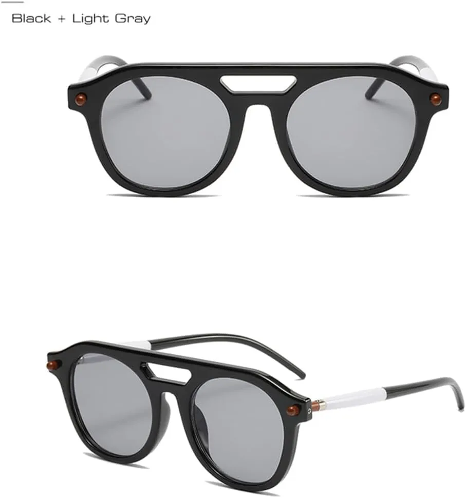 Fashion Double Bridges Women Sunglasses Clear Gradient Lens Shades UV400 Retro Men Rivets Sun Glasses