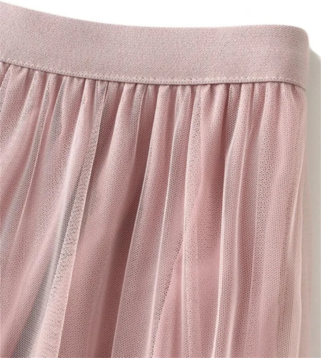 Fashion Ruffles Mesh Skirt for Women High Elastic Waist Solid Color Layers A-Line Skirts