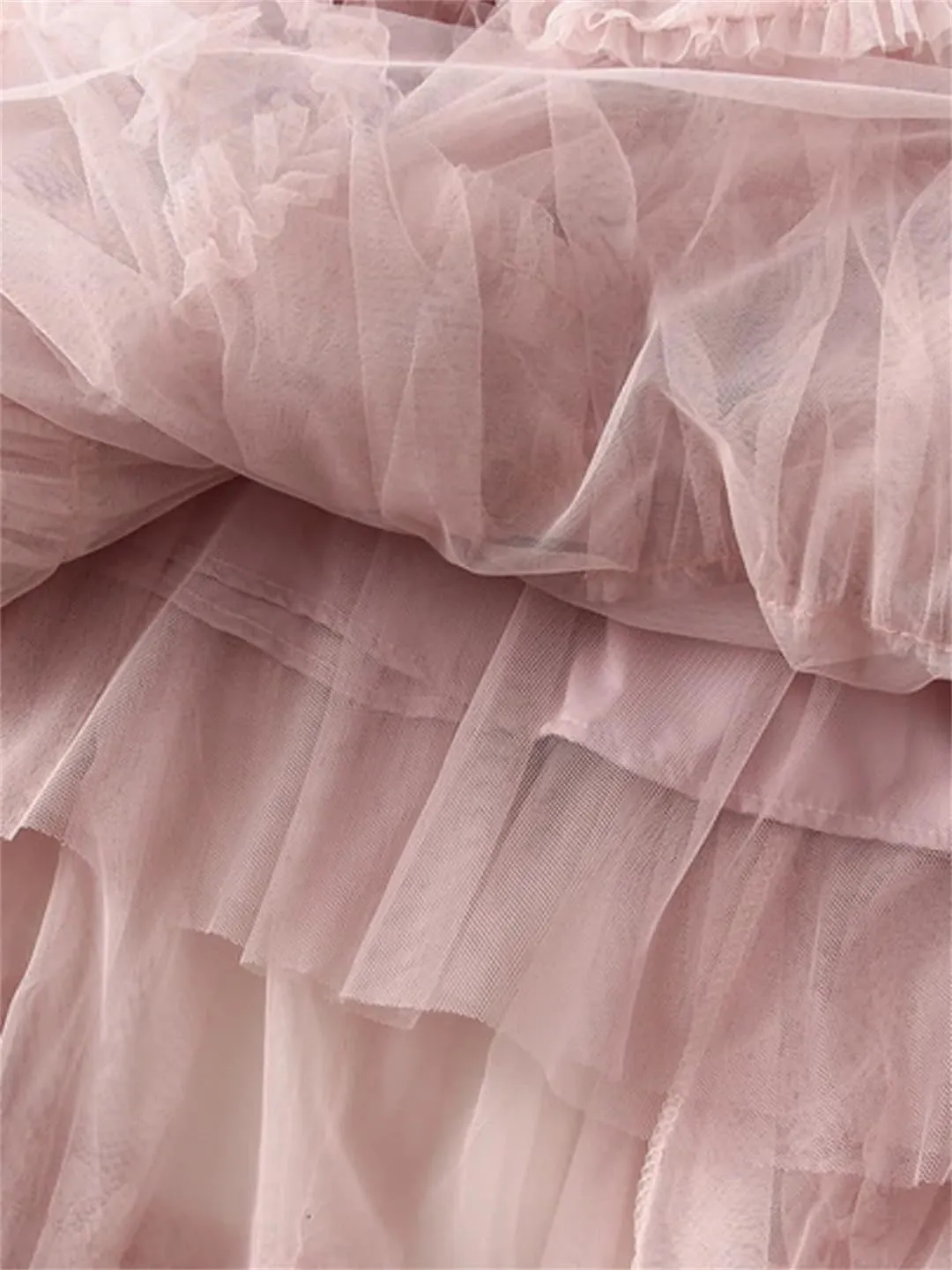Fashion Ruffles Mesh Skirt for Women High Elastic Waist Solid Color Layers A-Line Skirts