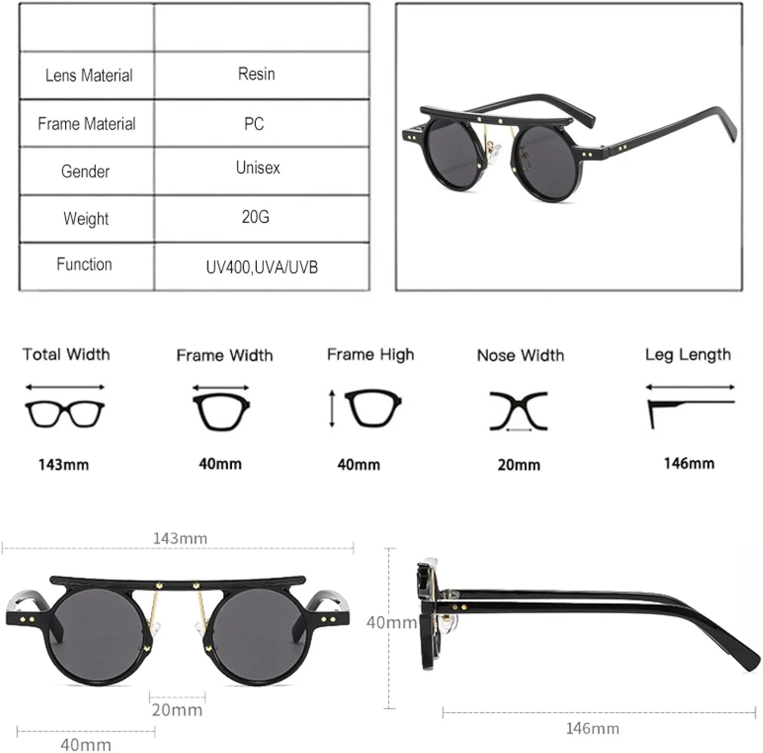 Fashion Small Round Punk Sunglasses Women Retro Clear Gradient Lens Shades Uv400 Men Double Color Sun Glasses