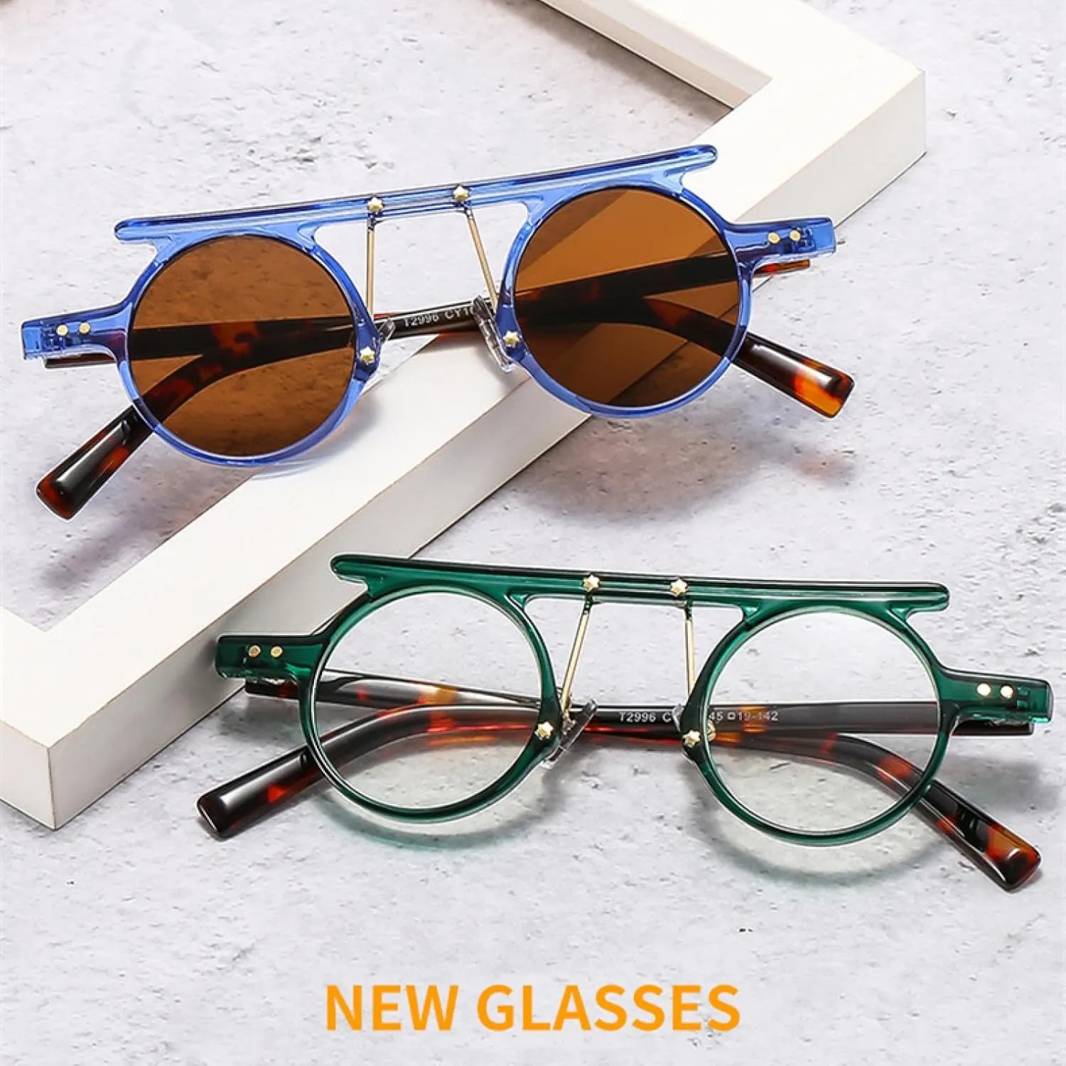 Fashion Small Round Punk Sunglasses Women Retro Clear Gradient Lens Shades Uv400 Men Double Color Sun Glasses
