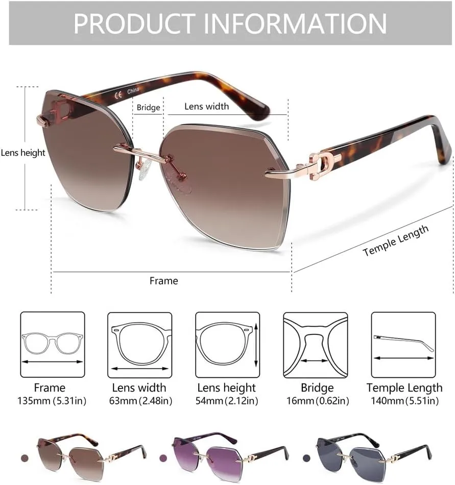 Fashion Women Rimless Sunglasses for Ladies Trendy Geometric Diamond Cutting Gradient Lens