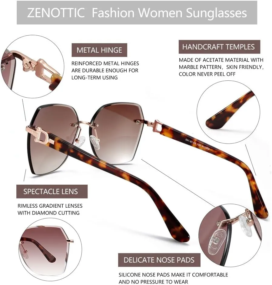 Fashion Women Rimless Sunglasses for Ladies Trendy Geometric Diamond Cutting Gradient Lens