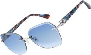 Fashion Women Rimless Sunglasses for Ladies Trendy Geometric Diamond Cutting Gradient Lens
