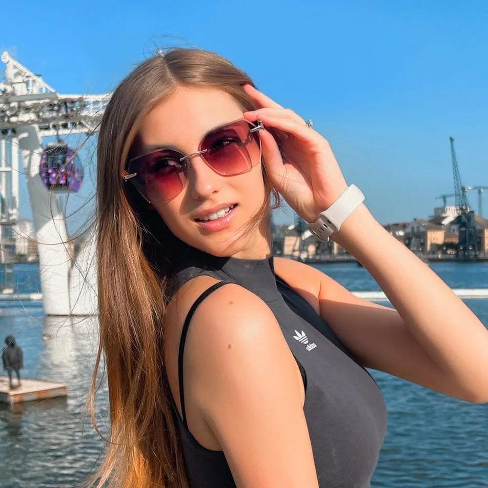 Fashion Women Rimless Sunglasses for Ladies Trendy Geometric Diamond Cutting Gradient Lens