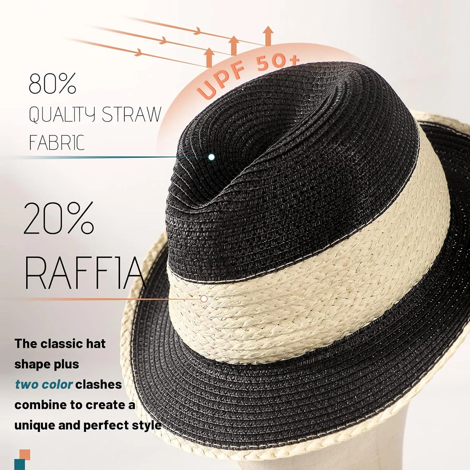 Fedora Straw Sun Hat for Women Mens Short Brim Summer Beach Hats Packable Panama Fedora Hat
