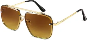FEISEDY Sunglasses, Fashion Square Pilot Sunglasses, Vintage Metal Gradient Glasses for Men and Women, B4104