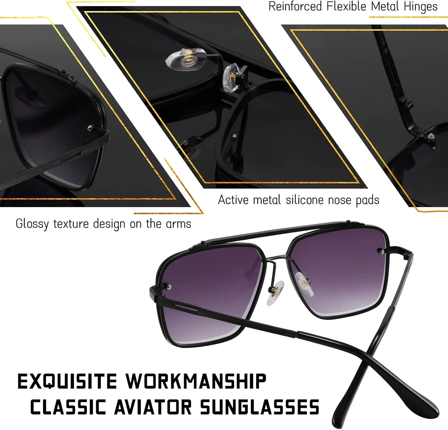 FEISEDY Sunglasses, Fashion Square Pilot Sunglasses, Vintage Metal Gradient Glasses for Men and Women, B4104