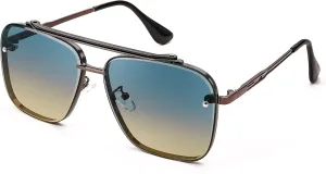 FEISEDY Sunglasses, Fashion Square Pilot Sunglasses, Vintage Metal Gradient Glasses for Men and Women, B4104