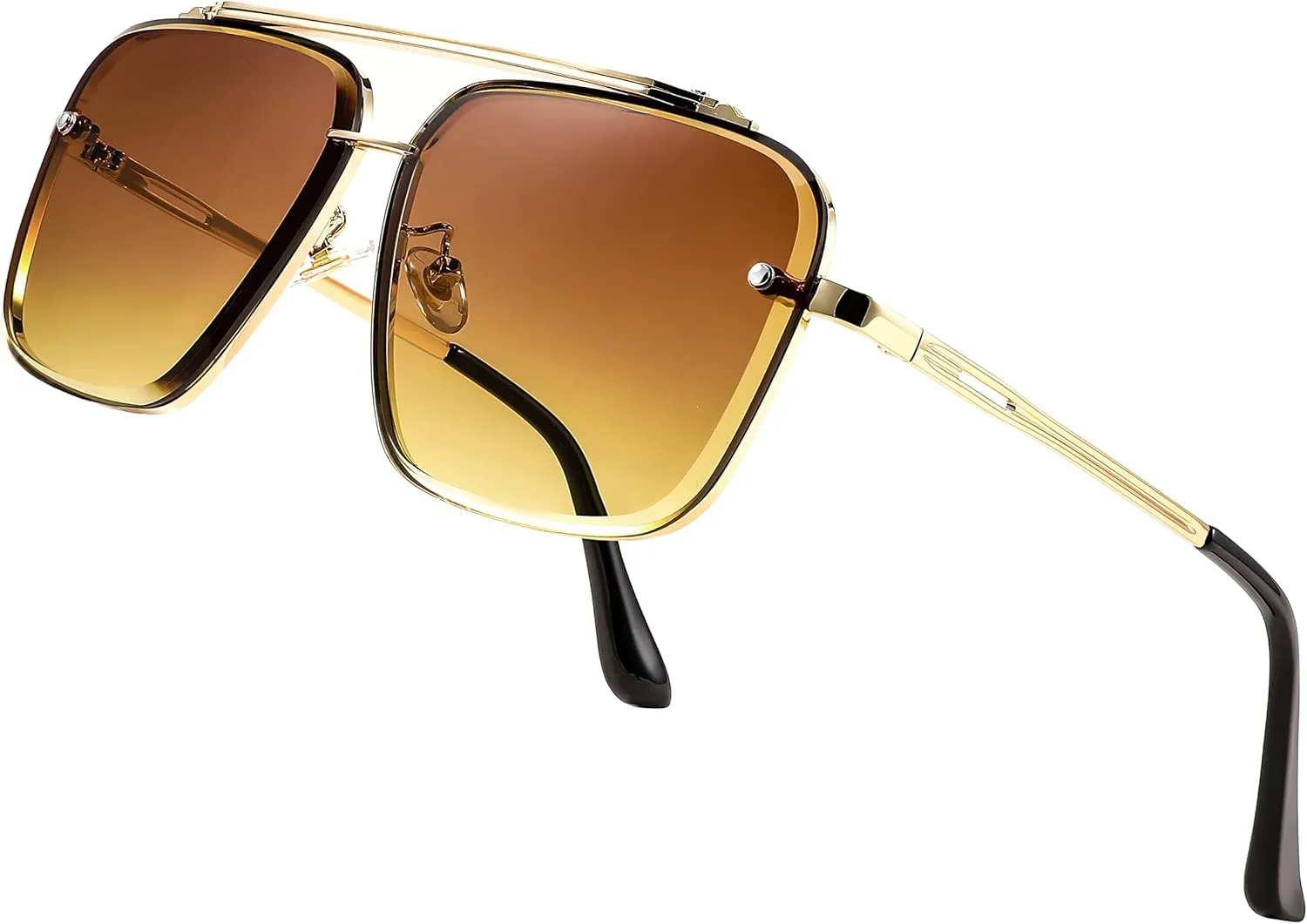 FEISEDY Sunglasses, Fashion Square Pilot Sunglasses, Vintage Metal Gradient Glasses for Men and Women, B4104