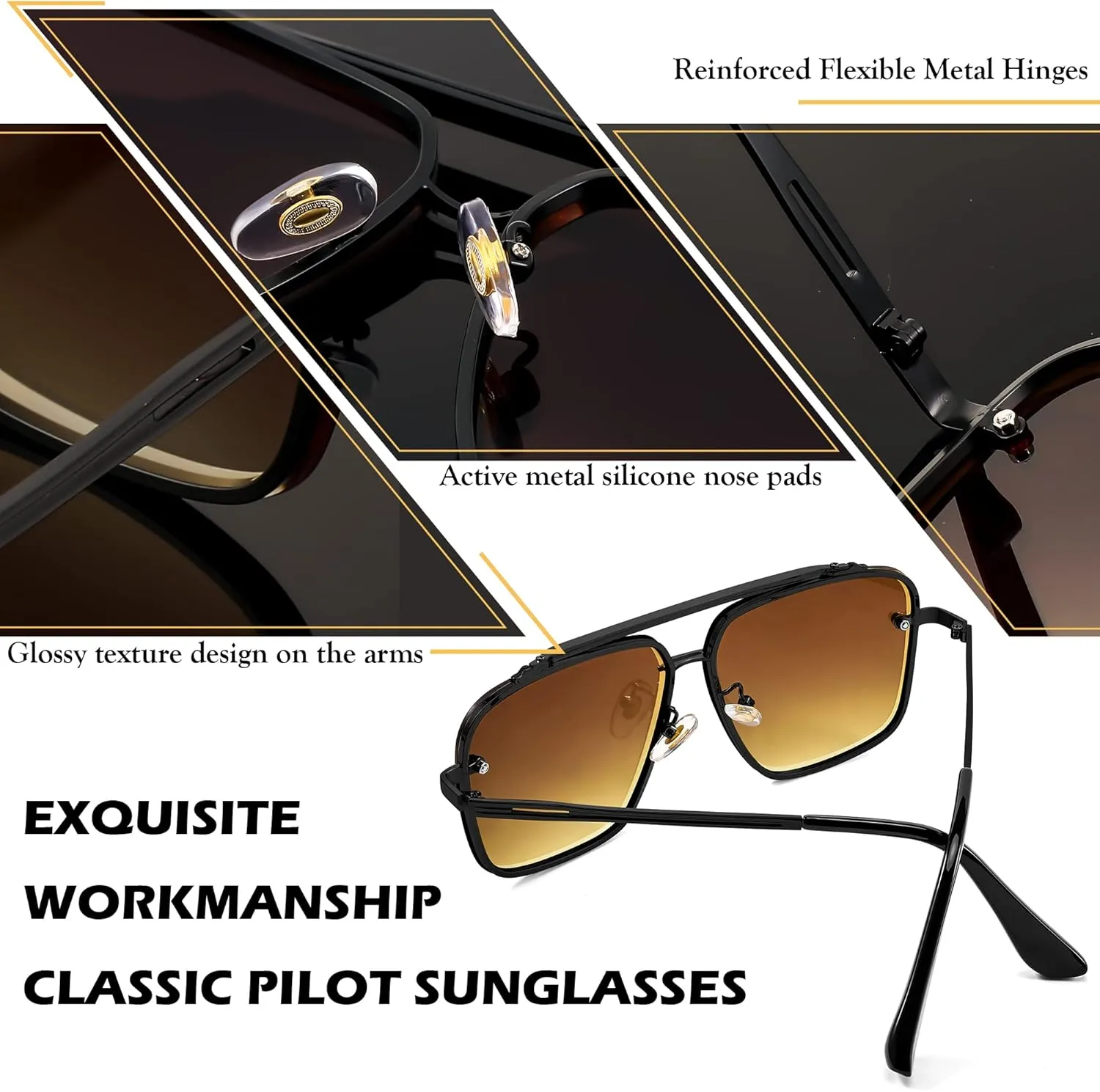 FEISEDY Sunglasses, Fashion Square Pilot Sunglasses, Vintage Metal Gradient Glasses for Men and Women, B4104