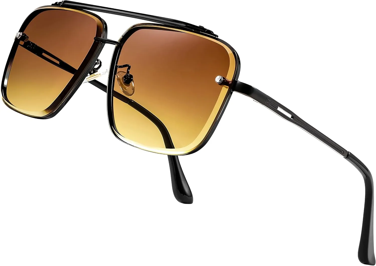 FEISEDY Sunglasses, Fashion Square Pilot Sunglasses, Vintage Metal Gradient Glasses for Men and Women, B4104