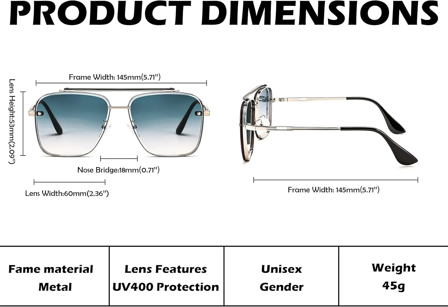 FEISEDY Sunglasses, Fashion Square Pilot Sunglasses, Vintage Metal Gradient Glasses for Men and Women, B4104