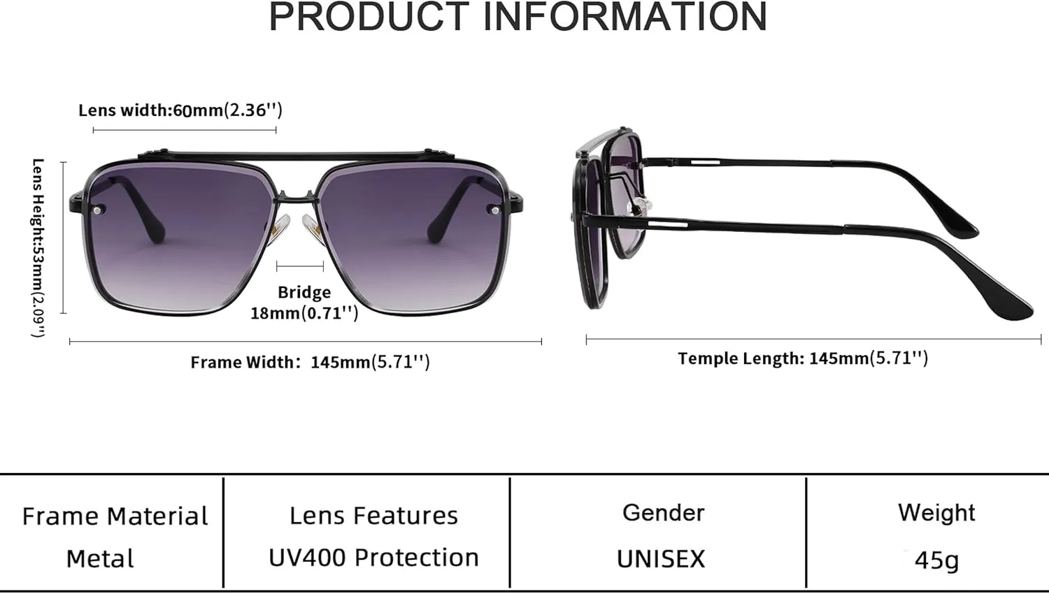 FEISEDY Sunglasses, Fashion Square Pilot Sunglasses, Vintage Metal Gradient Glasses for Men and Women, B4104