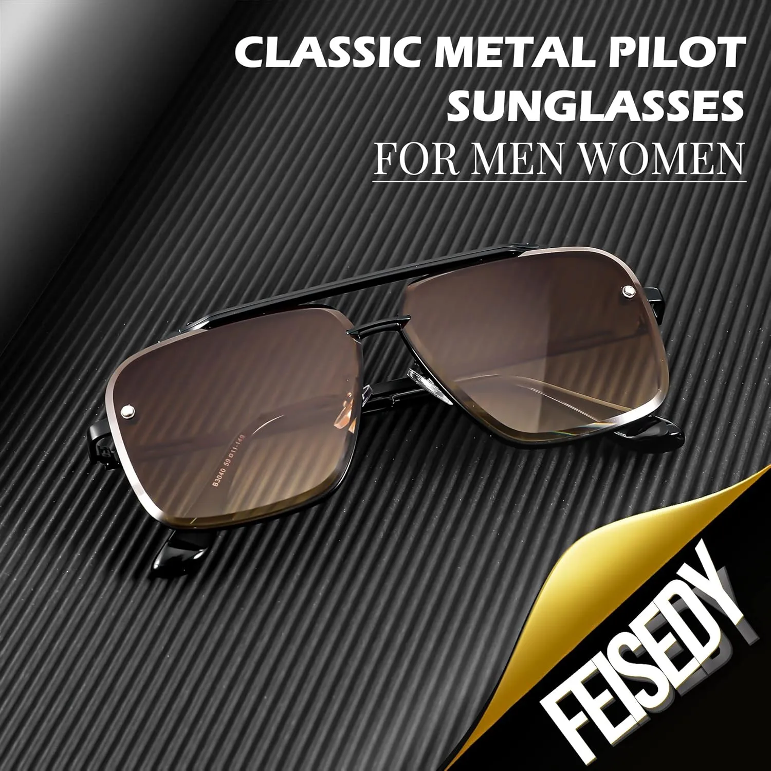 FEISEDY Sunglasses, Fashion Square Pilot Sunglasses, Vintage Metal Gradient Glasses for Men and Women, B4104
