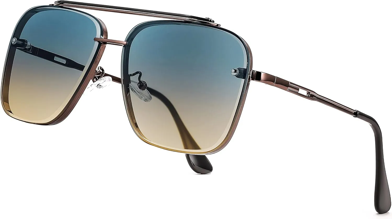 FEISEDY Sunglasses, Fashion Square Pilot Sunglasses, Vintage Metal Gradient Glasses for Men and Women, B4104
