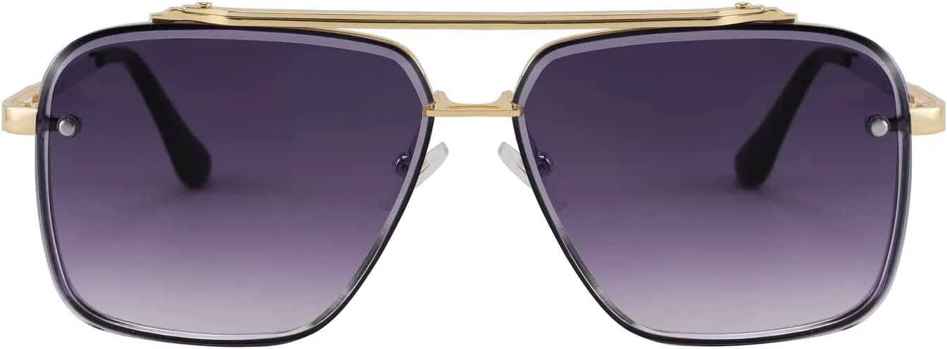 FEISEDY Sunglasses, Fashion Square Pilot Sunglasses, Vintage Metal Gradient Glasses for Men and Women, B4104