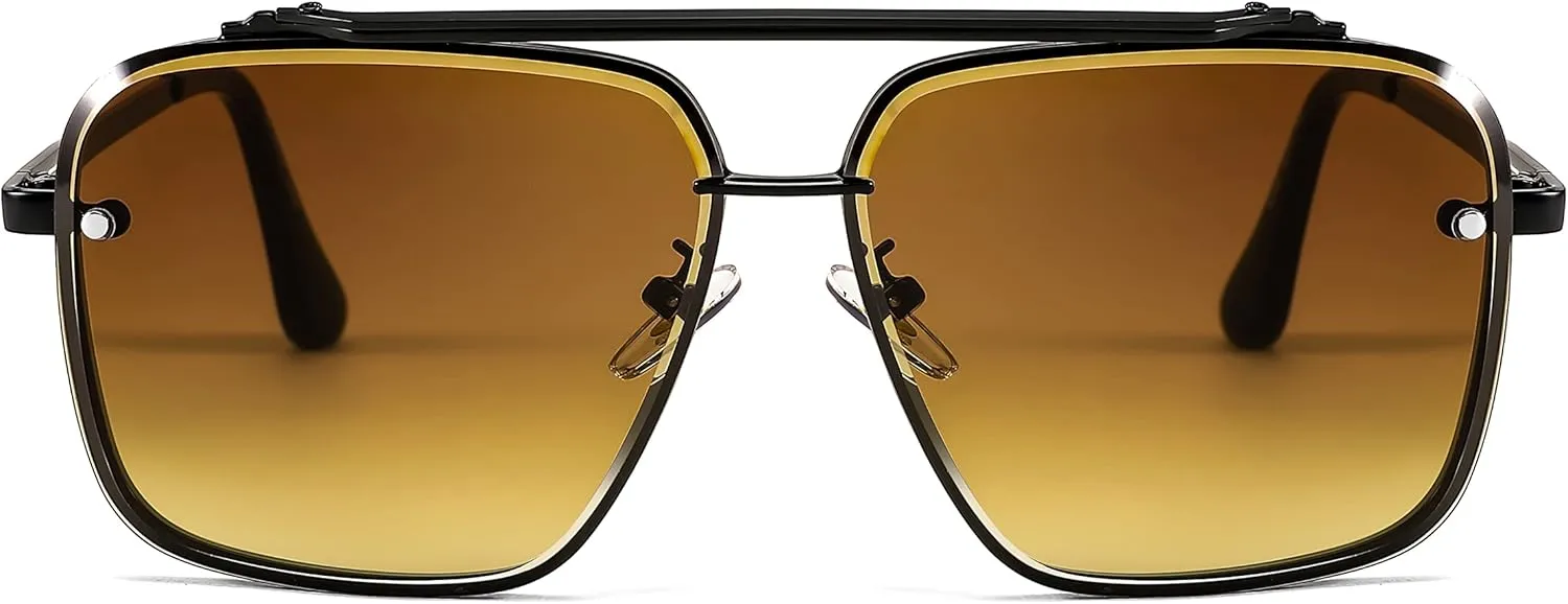FEISEDY Sunglasses, Fashion Square Pilot Sunglasses, Vintage Metal Gradient Glasses for Men and Women, B4104