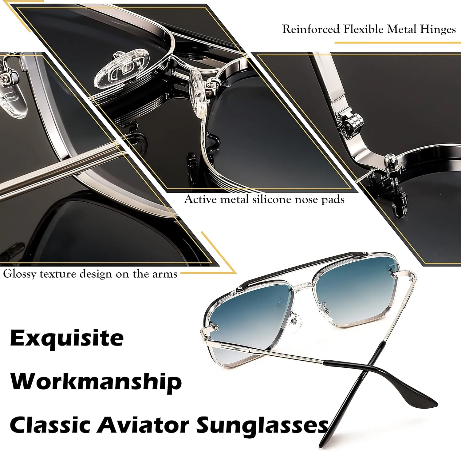 FEISEDY Sunglasses, Fashion Square Pilot Sunglasses, Vintage Metal Gradient Glasses for Men and Women, B4104
