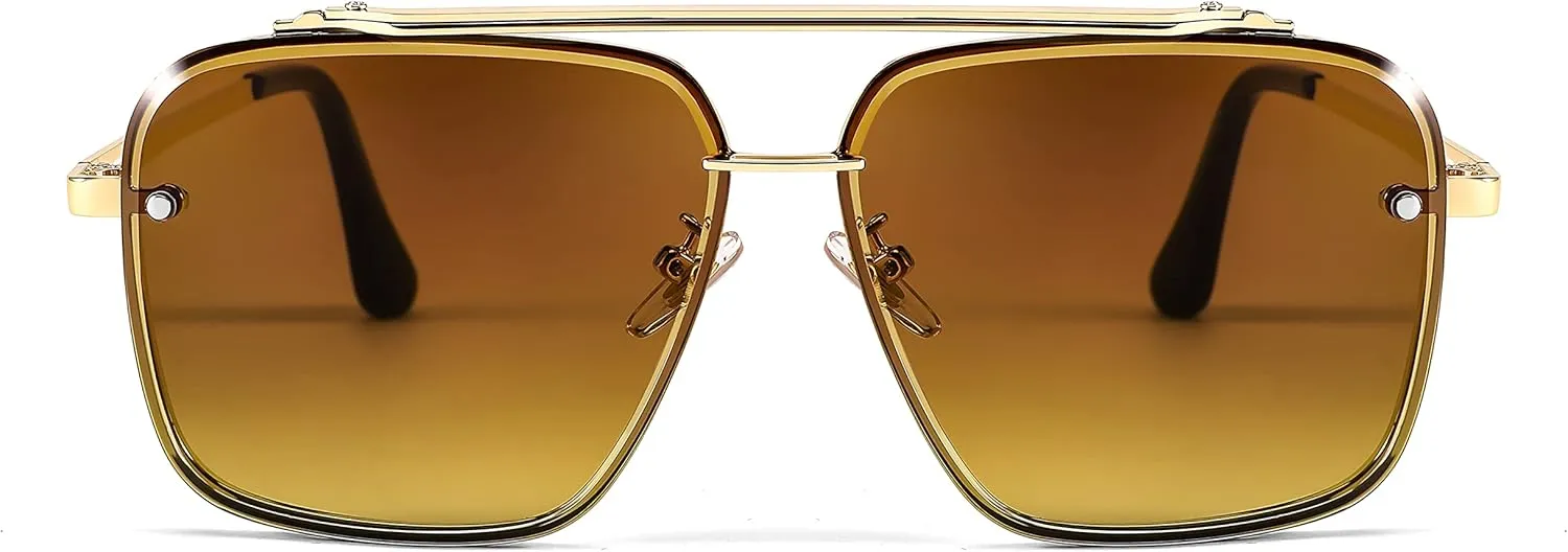 FEISEDY Sunglasses, Fashion Square Pilot Sunglasses, Vintage Metal Gradient Glasses for Men and Women, B4104
