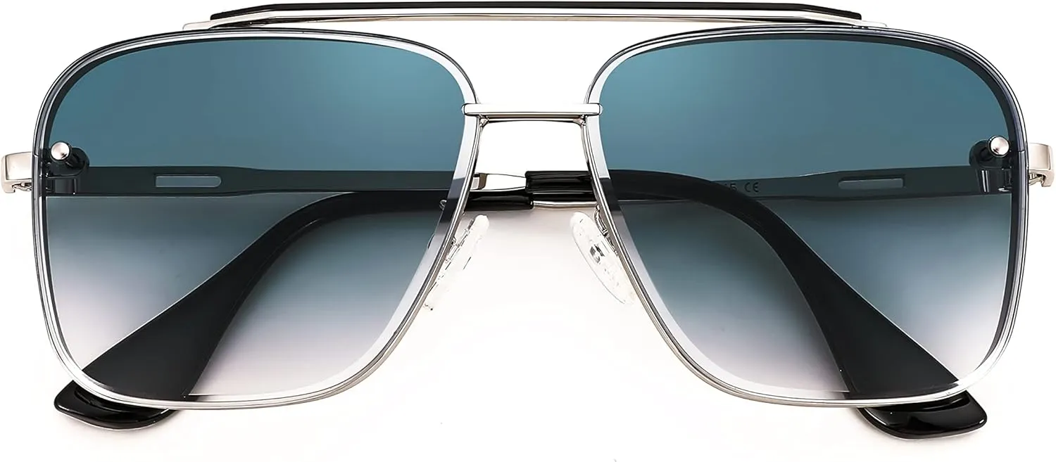 FEISEDY Sunglasses, Fashion Square Pilot Sunglasses, Vintage Metal Gradient Glasses for Men and Women, B4104
