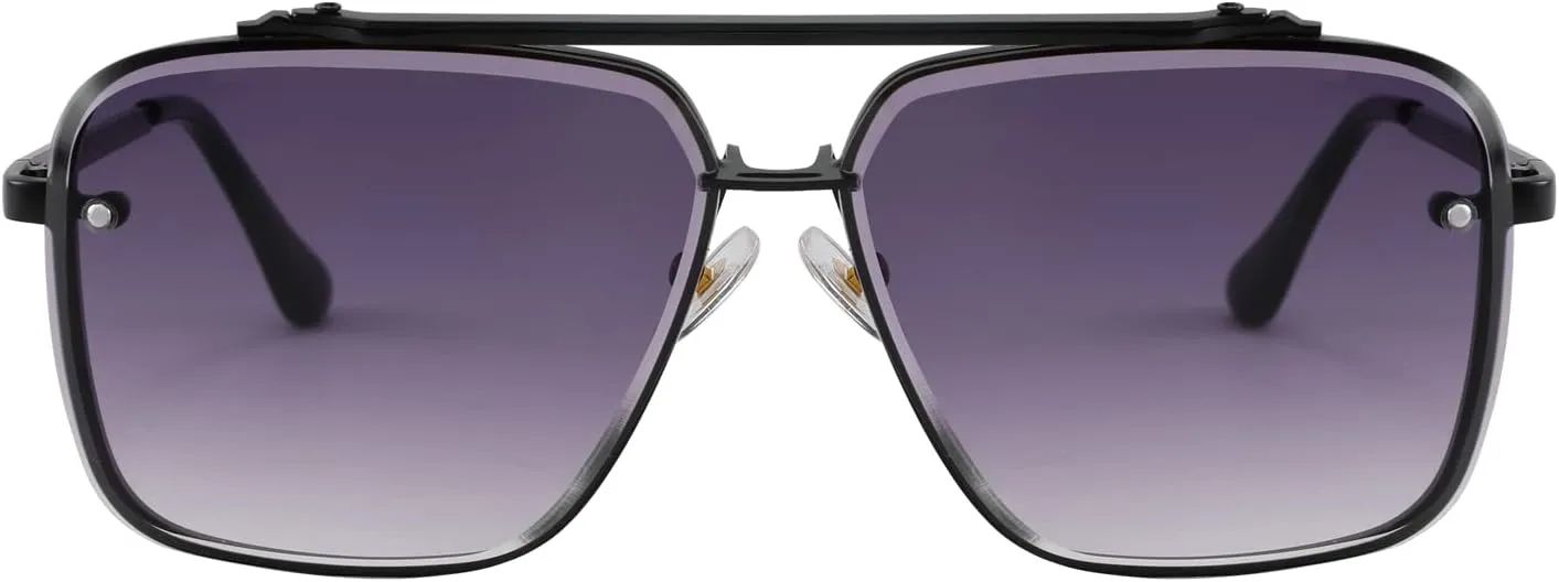 FEISEDY Sunglasses, Fashion Square Pilot Sunglasses, Vintage Metal Gradient Glasses for Men and Women, B4104