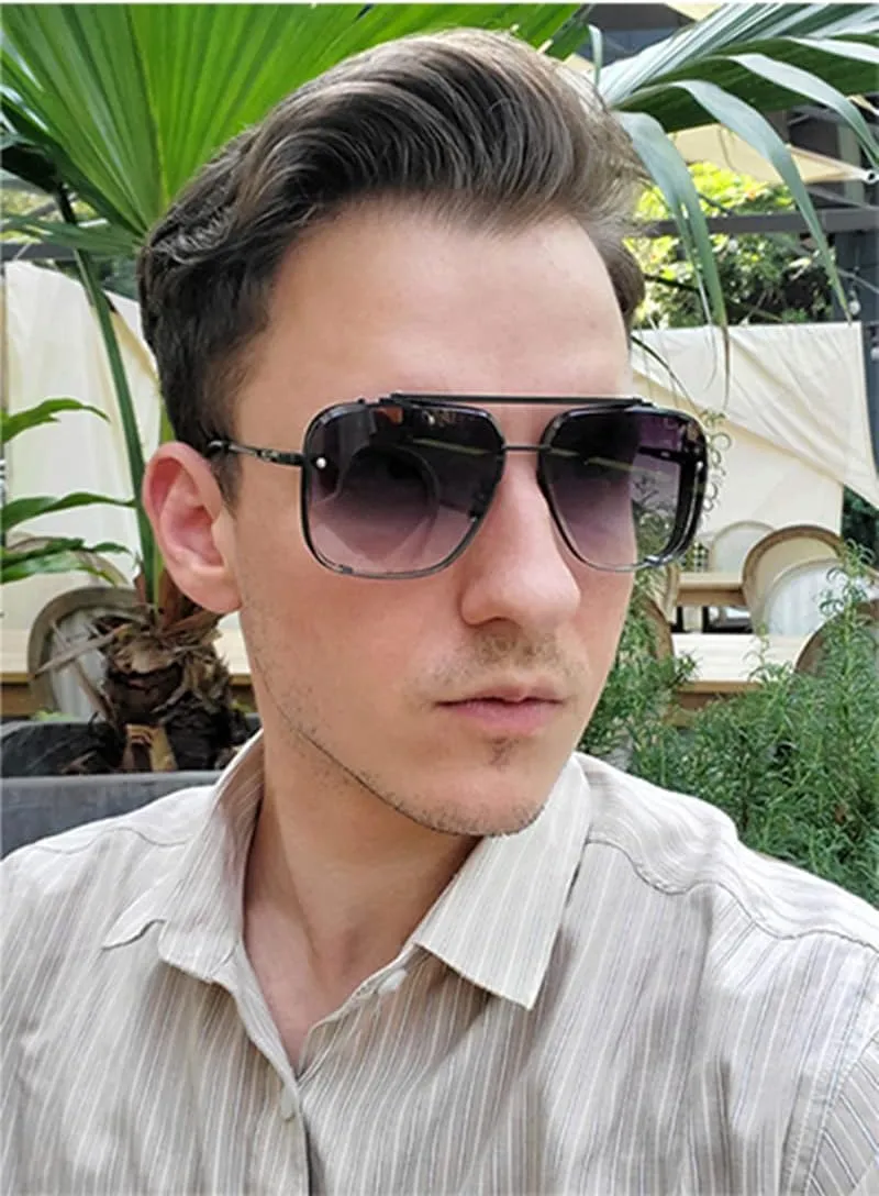 FEISEDY Sunglasses, Fashion Square Pilot Sunglasses, Vintage Metal Gradient Glasses for Men and Women, B4104