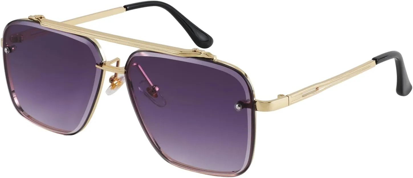 FEISEDY Sunglasses, Fashion Square Pilot Sunglasses, Vintage Metal Gradient Glasses for Men and Women, B4104