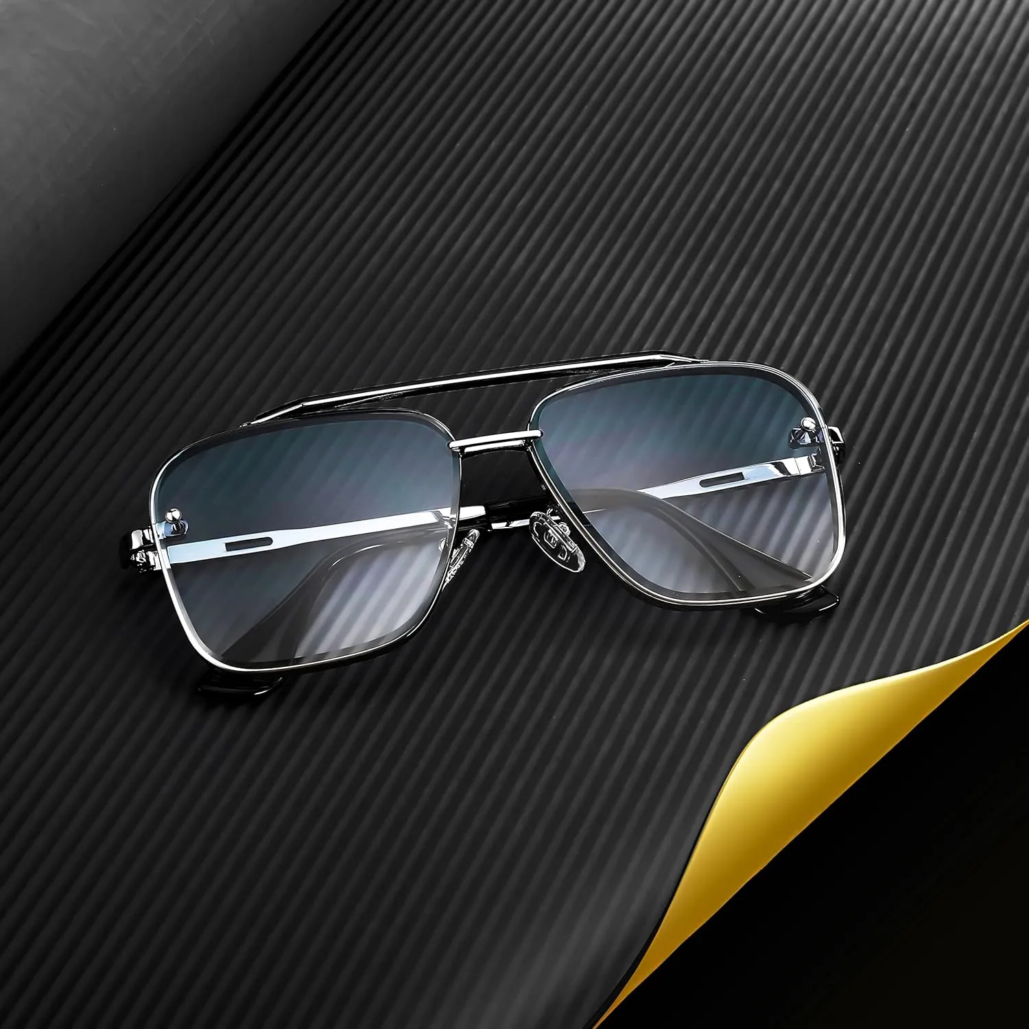 FEISEDY Sunglasses, Fashion Square Pilot Sunglasses, Vintage Metal Gradient Glasses for Men and Women, B4104