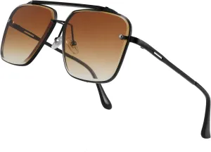 FEISEDY Sunglasses, Fashion Square Pilot Sunglasses, Vintage Metal Gradient Glasses for Men and Women, B4104