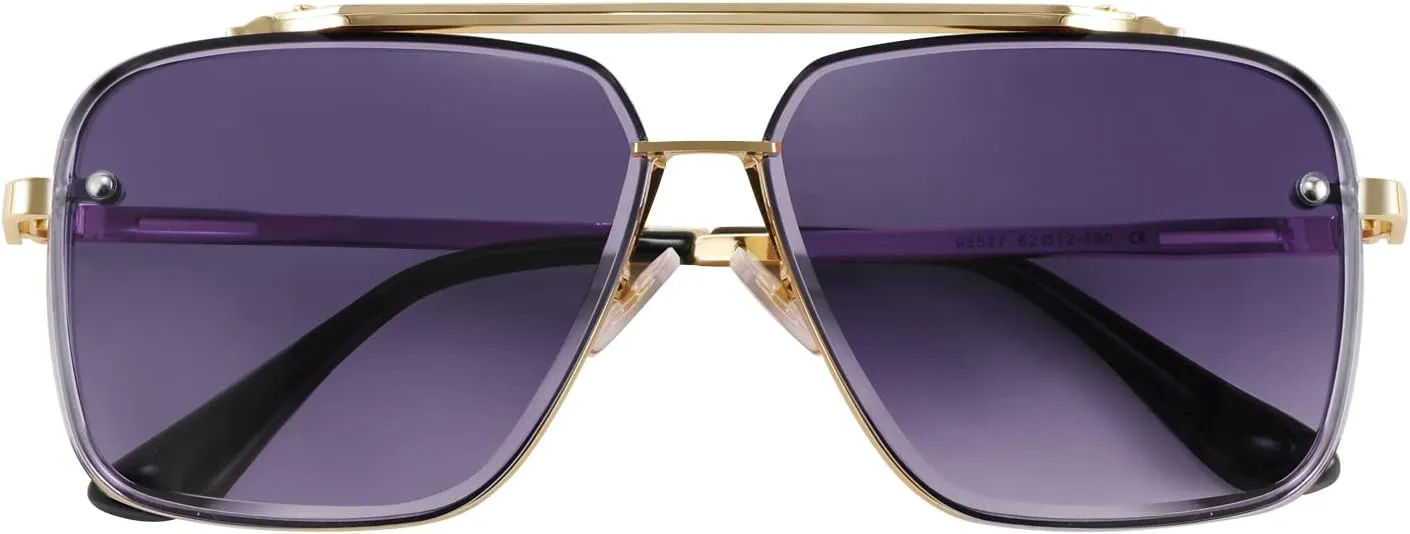 FEISEDY Sunglasses, Fashion Square Pilot Sunglasses, Vintage Metal Gradient Glasses for Men and Women, B4104