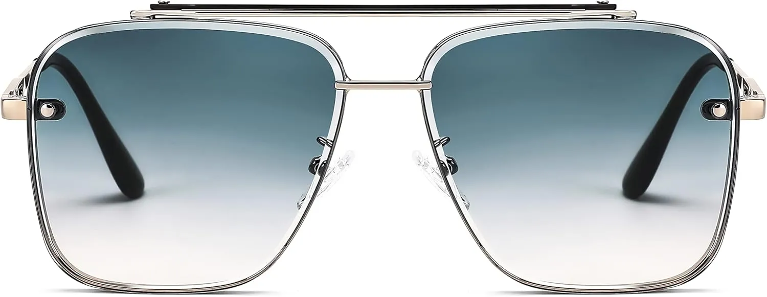 FEISEDY Sunglasses, Fashion Square Pilot Sunglasses, Vintage Metal Gradient Glasses for Men and Women, B4104