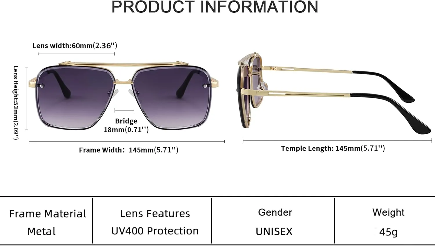 FEISEDY Sunglasses, Fashion Square Pilot Sunglasses, Vintage Metal Gradient Glasses for Men and Women, B4104