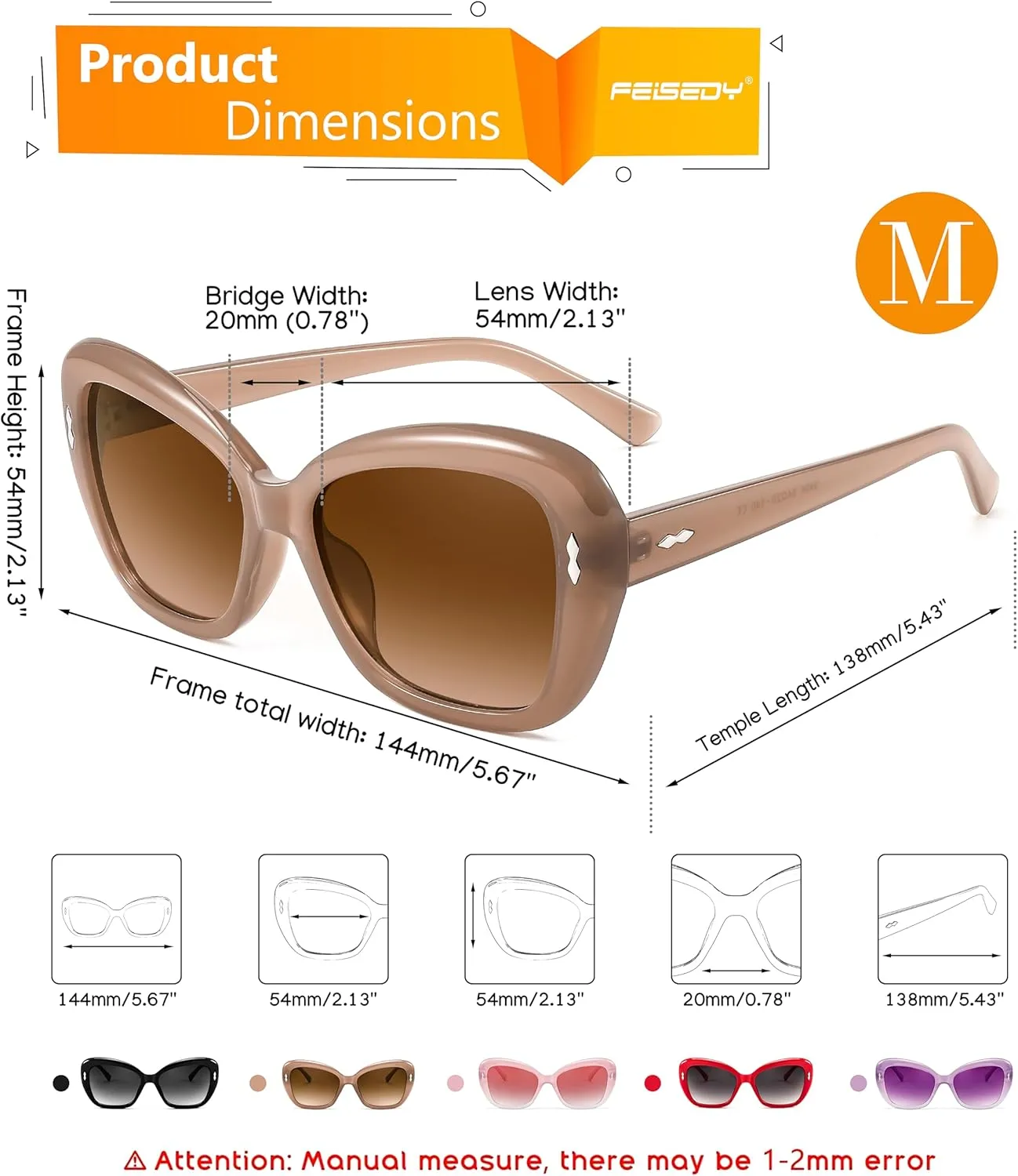 FEISEDY Sunglasses Womens, Vintage Square Cat Eye Sun Glasses, UV Protection Gradient Lens B9121