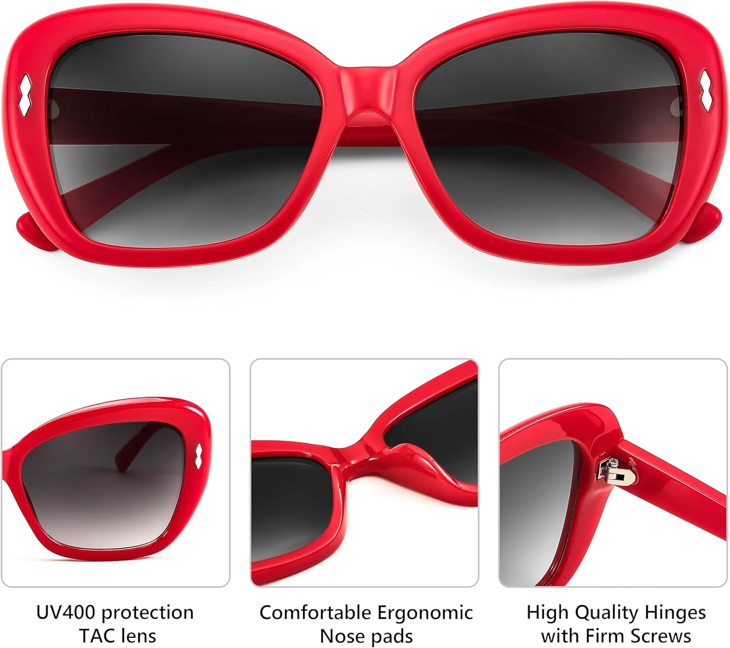 FEISEDY Sunglasses Womens, Vintage Square Cat Eye Sun Glasses, UV Protection Gradient Lens B9121