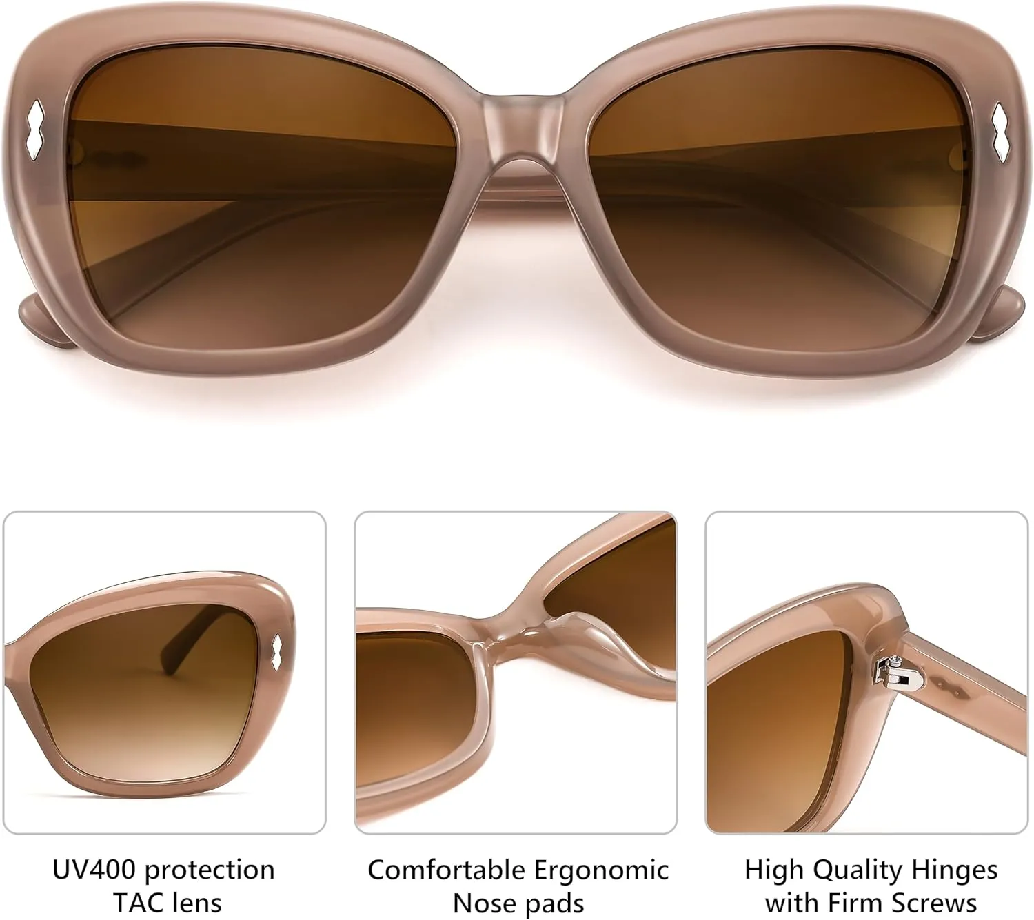 FEISEDY Sunglasses Womens, Vintage Square Cat Eye Sun Glasses, UV Protection Gradient Lens B9121