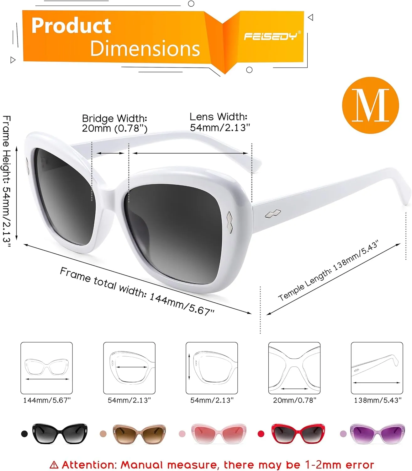 FEISEDY Sunglasses Womens, Vintage Square Cat Eye Sun Glasses, UV Protection Gradient Lens B9121
