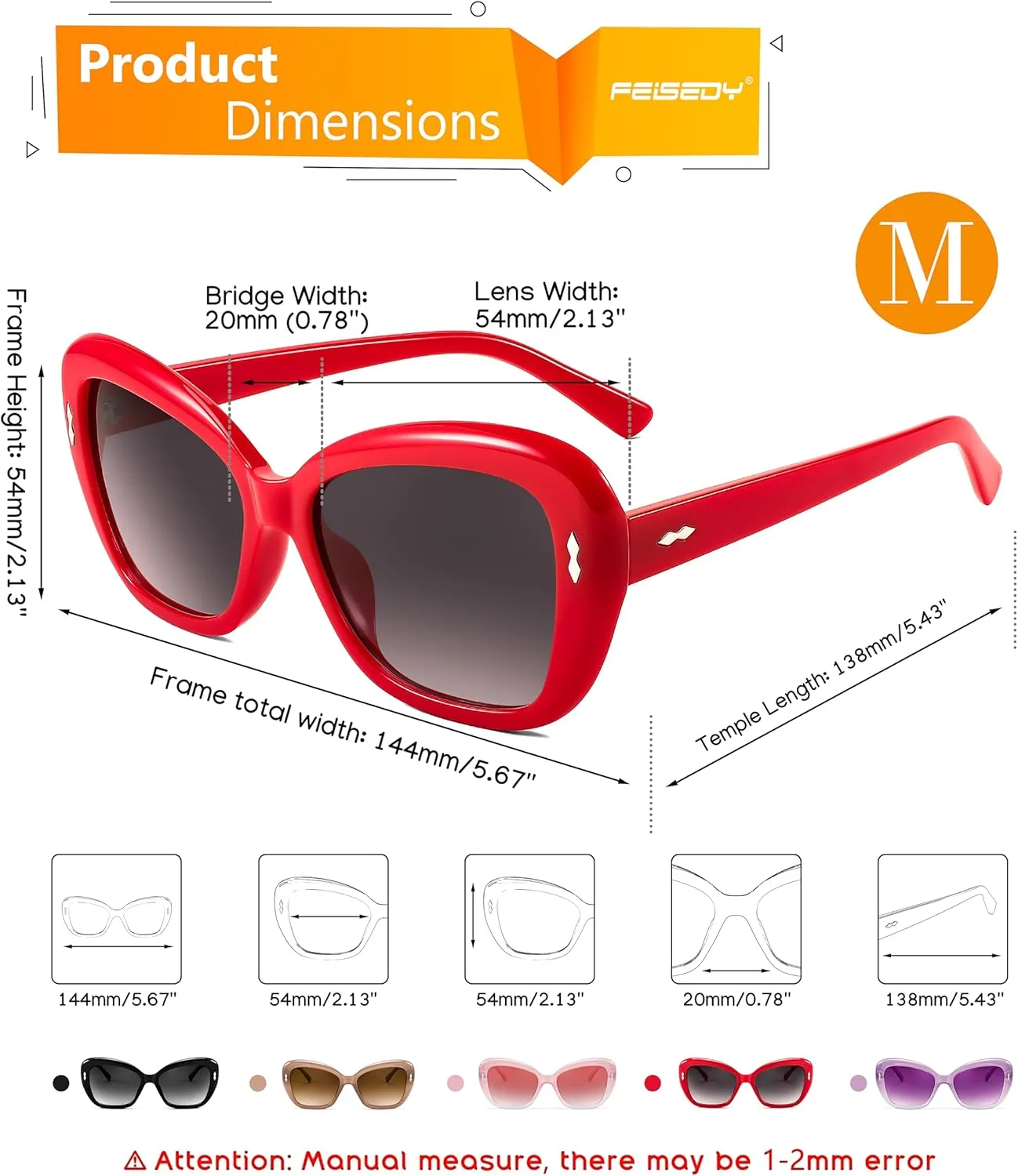 FEISEDY Sunglasses Womens, Vintage Square Cat Eye Sun Glasses, UV Protection Gradient Lens B9121