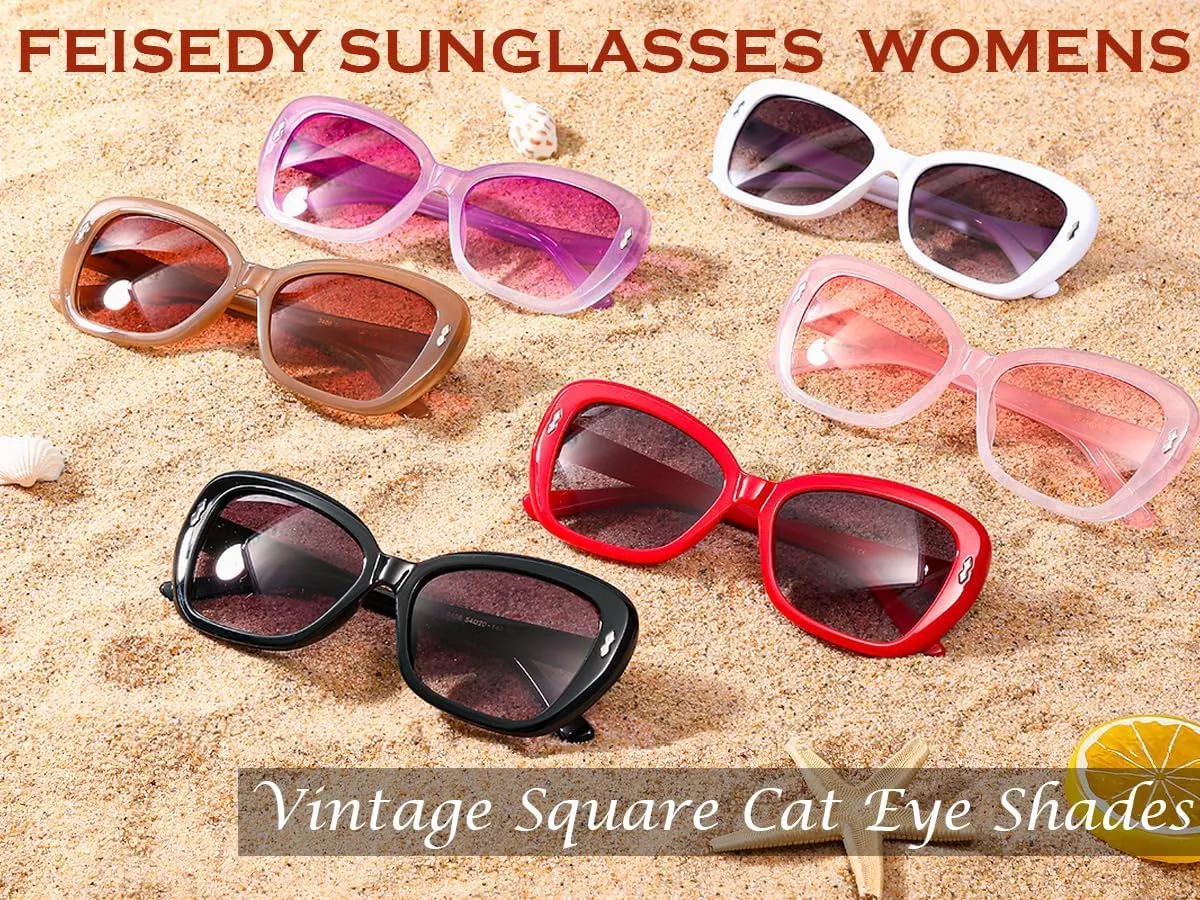 FEISEDY Sunglasses Womens, Vintage Square Cat Eye Sun Glasses, UV Protection Gradient Lens B9121