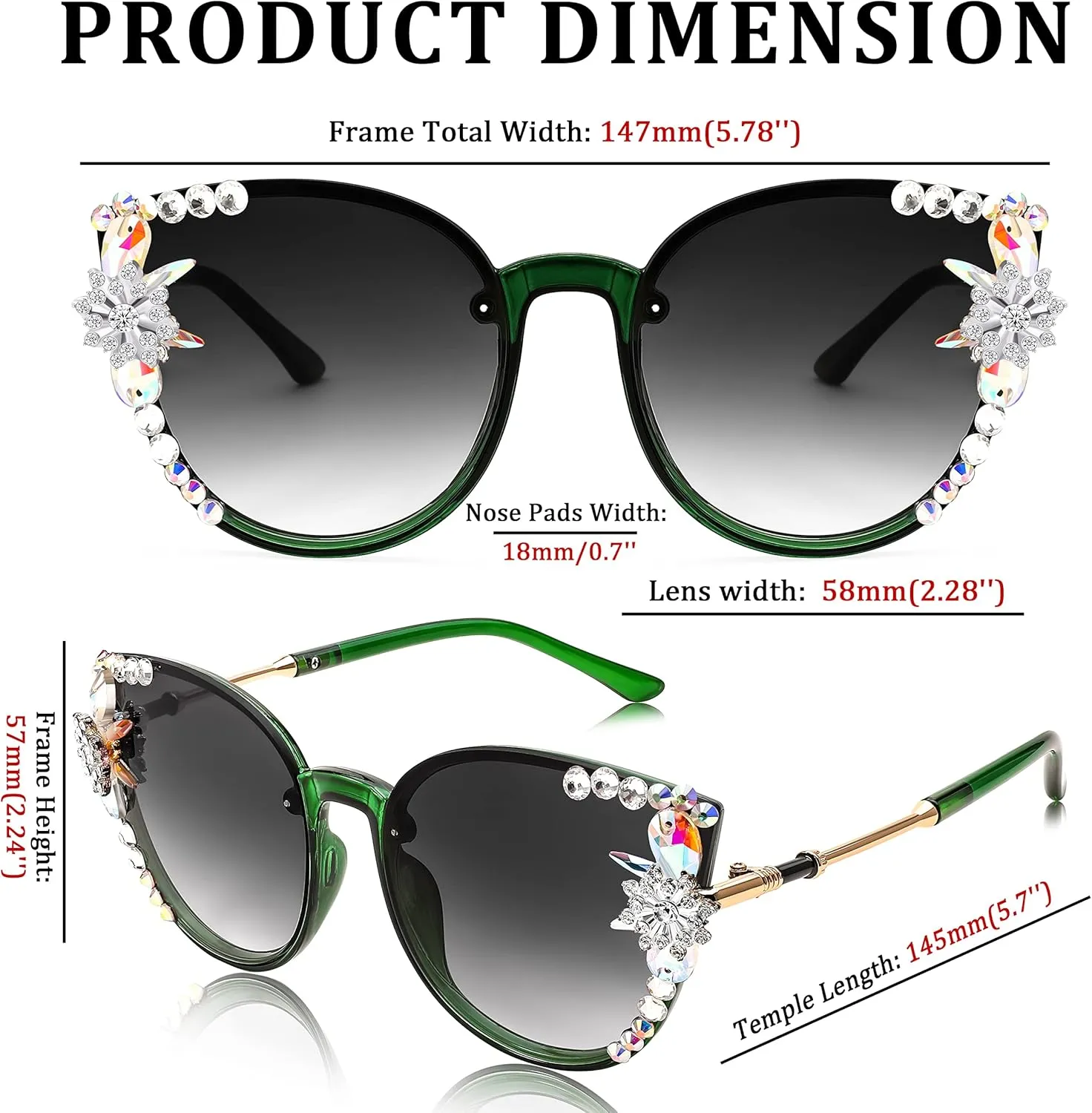 FEISEDY Women Diamond Sunglasses Cat Eye Oversized Gradient Lens Sparkling Vintage Sunglasses B2964